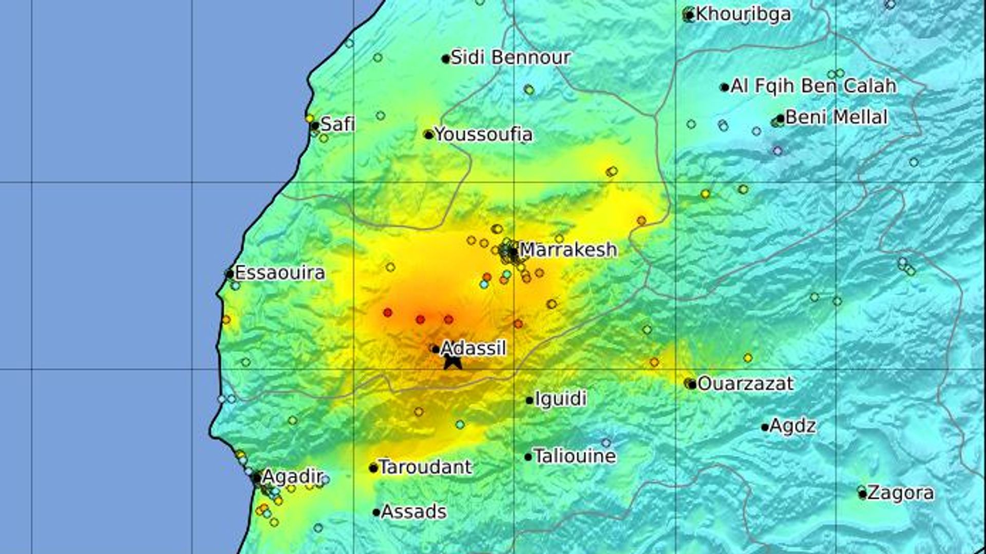 Het epicentrum van de beving lag op zo'n tachtig kilometer van Marrakesh