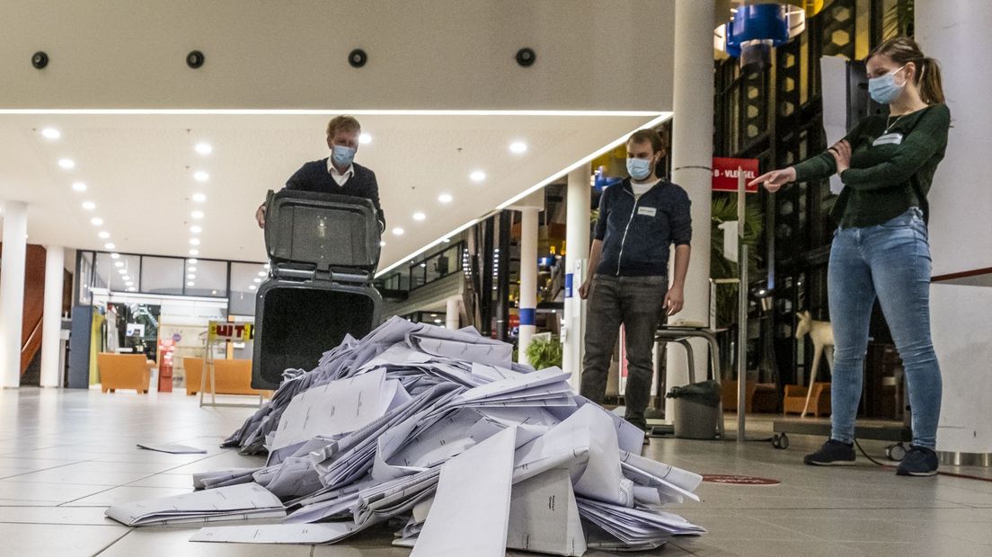 Een stembureau in Nijmegen, maart 2021. Door corona-eisen wijzigden locaties en zo ook afstanden