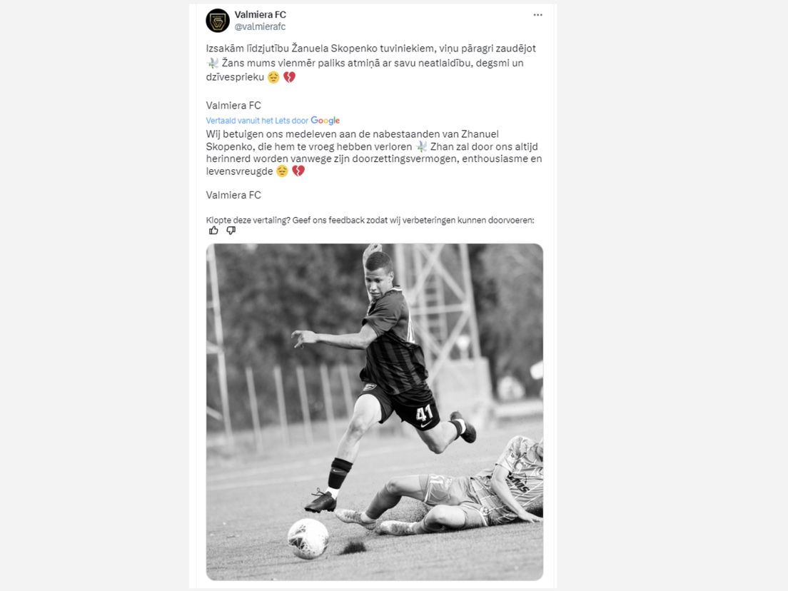 De voormalige club van het slachtoffer herdenkt hem op sociale media. (vergroot de foto voor de tekst)