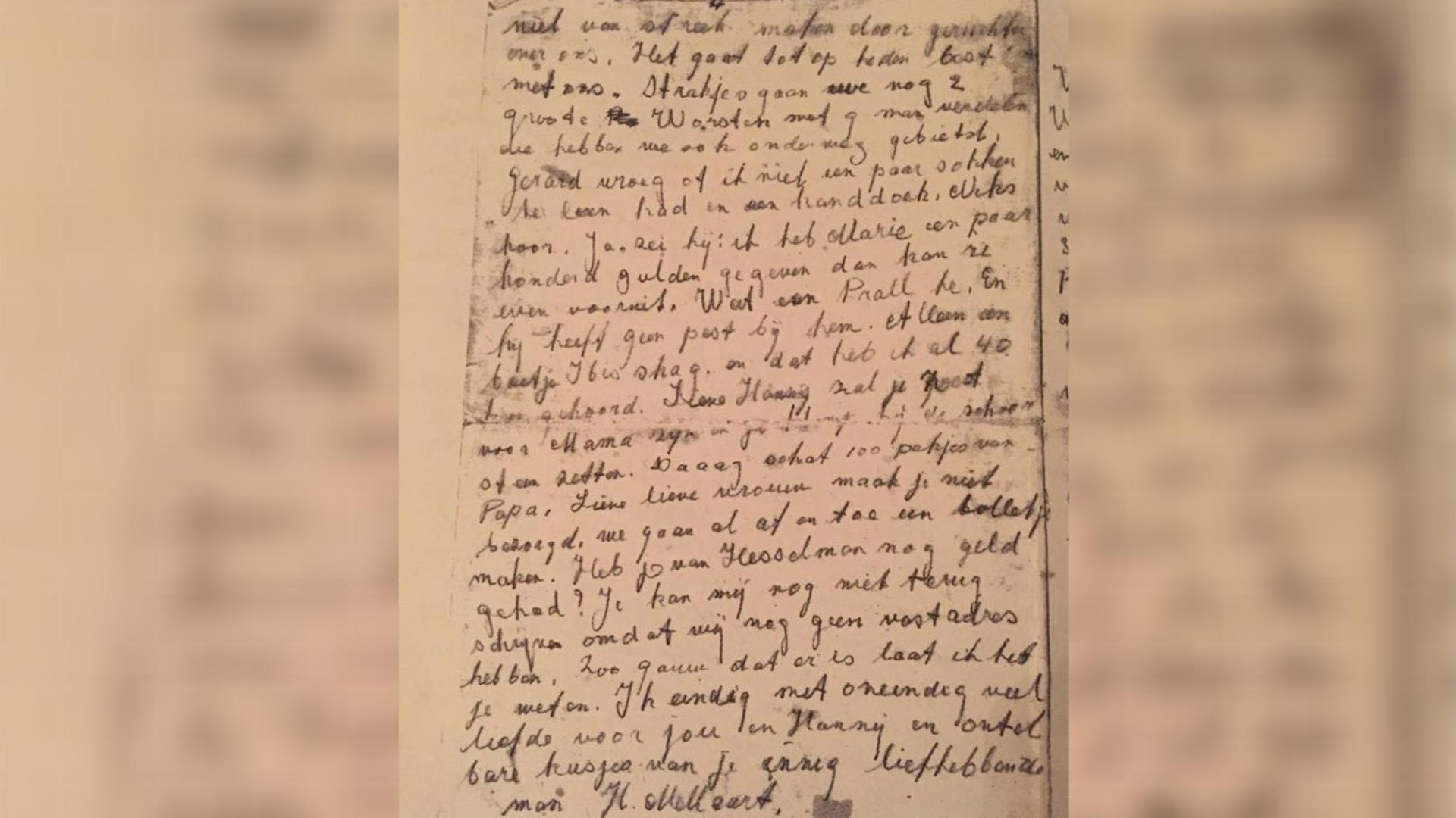 De brief eindigt met veel liefde en kusjes voor het achtergebleven gezin