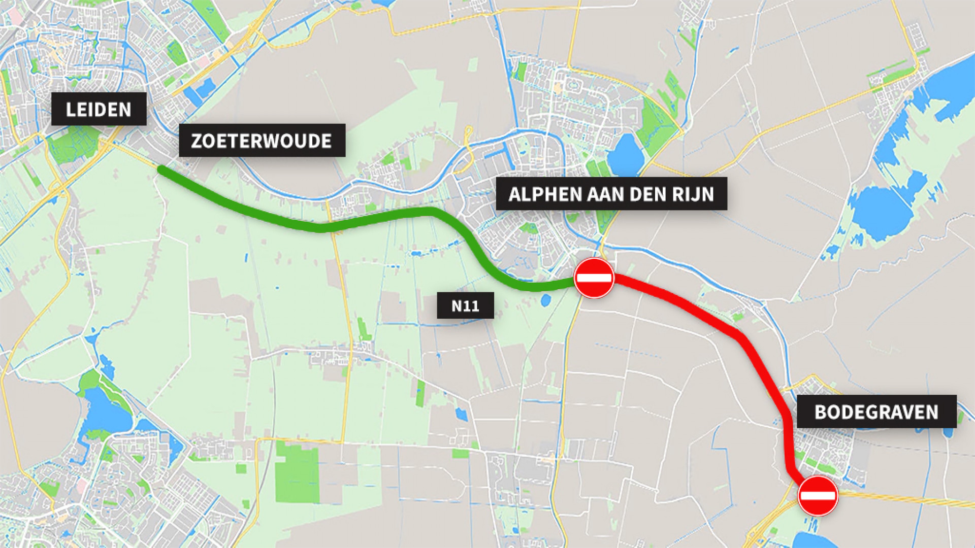 Dit deel van de N11 is in het tweede weekend van juni dicht