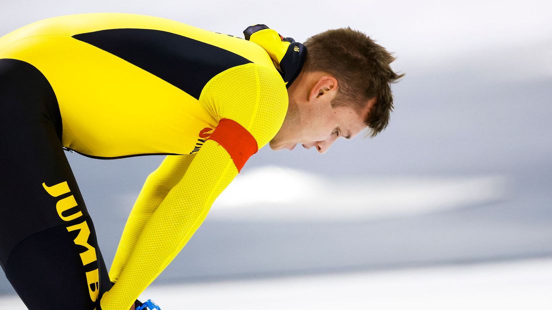 Marcel Bosker na de 5000 meter op NK afstanden in Heerenveen