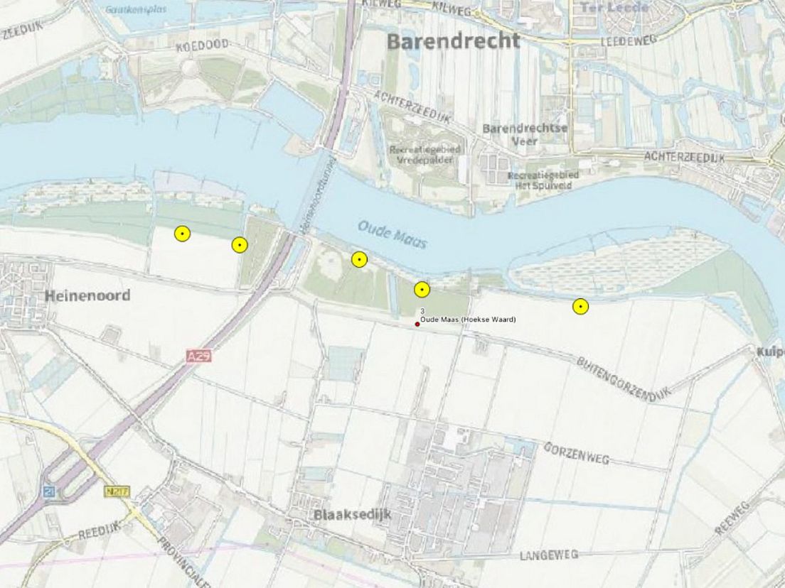 De locatie van windmolenpark Oude Maas.