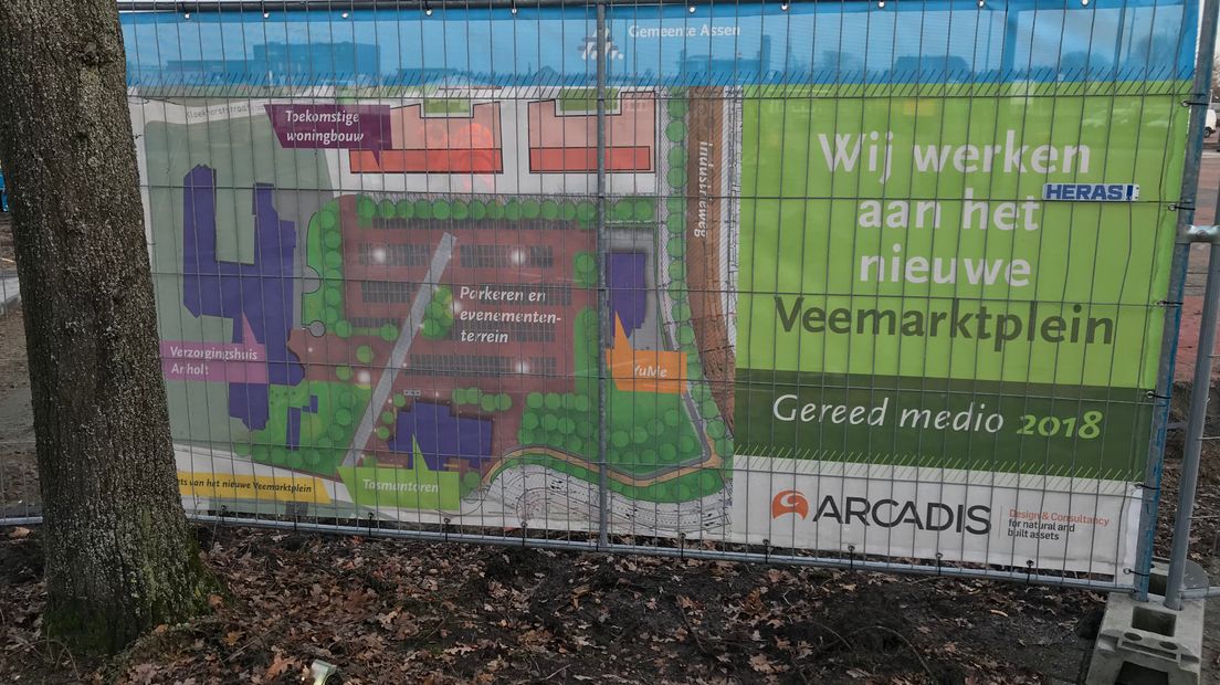 Aankondiging werkzaamheden Veemarktplein (Rechten: RTV Drenthe / Jeroen Willems)