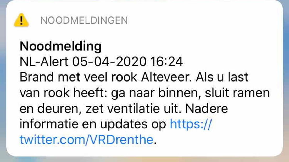 De VRD verzond een NL Alert