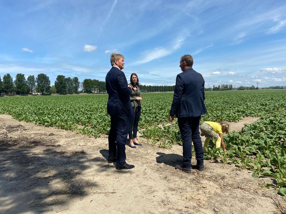 Koning Willem-Alexander laat zich informeren over de gevolgen van de coronacrisis in de akkerbouw.