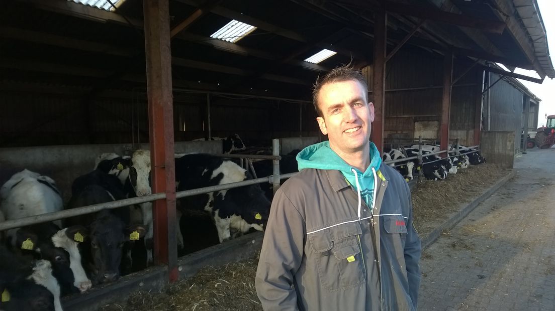 Melkveehouder Dirk Bruins bij zijn koeien (Rechten: RTV Drenthe/Frits Emmelkamp)
