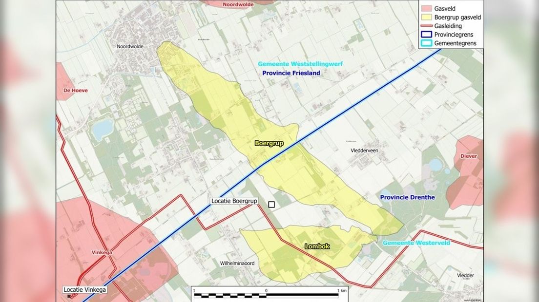 De nieuwe gasvelden liggen op het grensgebied van drie provincies