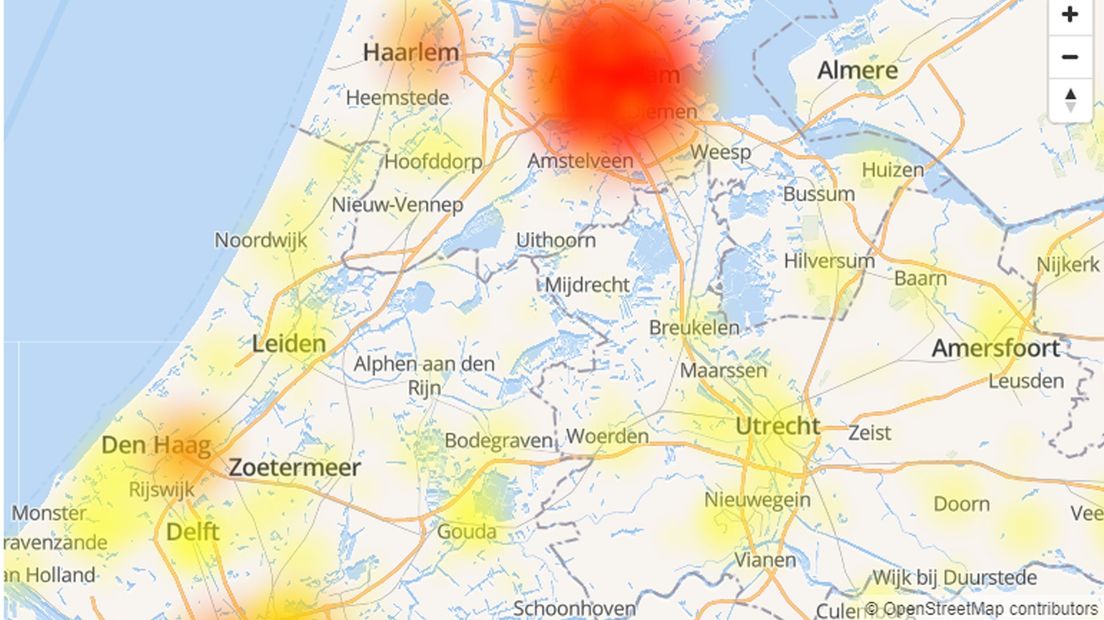 Grote landelijke storing bij KPN. | Screenshot: allestoringen.nl