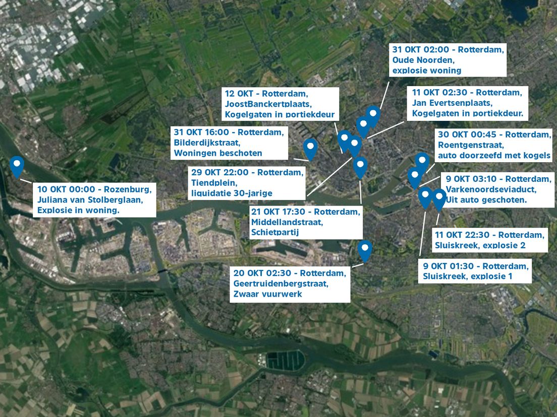 Een overzicht van het schietgeweld in oktober 2022 in Rotterdam
