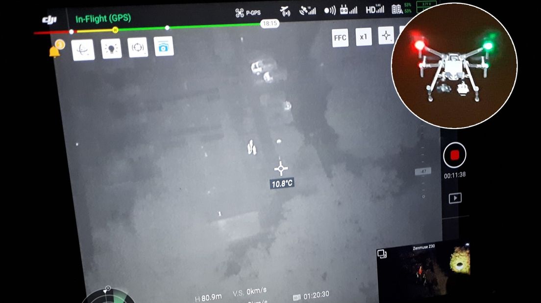 Een drone moet de overlastgevende jongeren in beeld brengen. Foto's: Politie Doetinchem