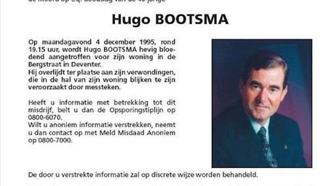 De politie verspreidde in 2011 een flyer op zoek naar de gouden tip over de moord op Hugo Bootsma