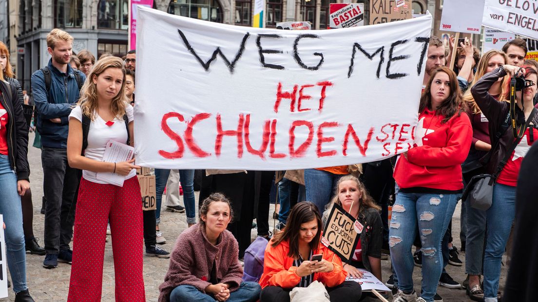 Studentenprotesten tegen het leenstelsel in Amsterdam, in september vorig jaar.