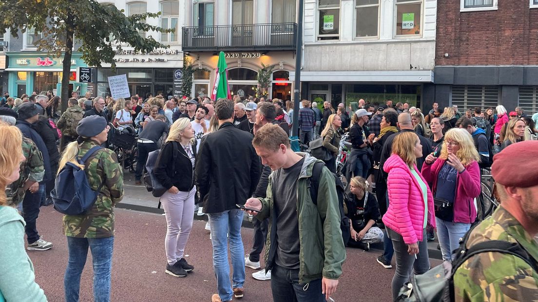 Veel demonstranten stonden op de busbaan.