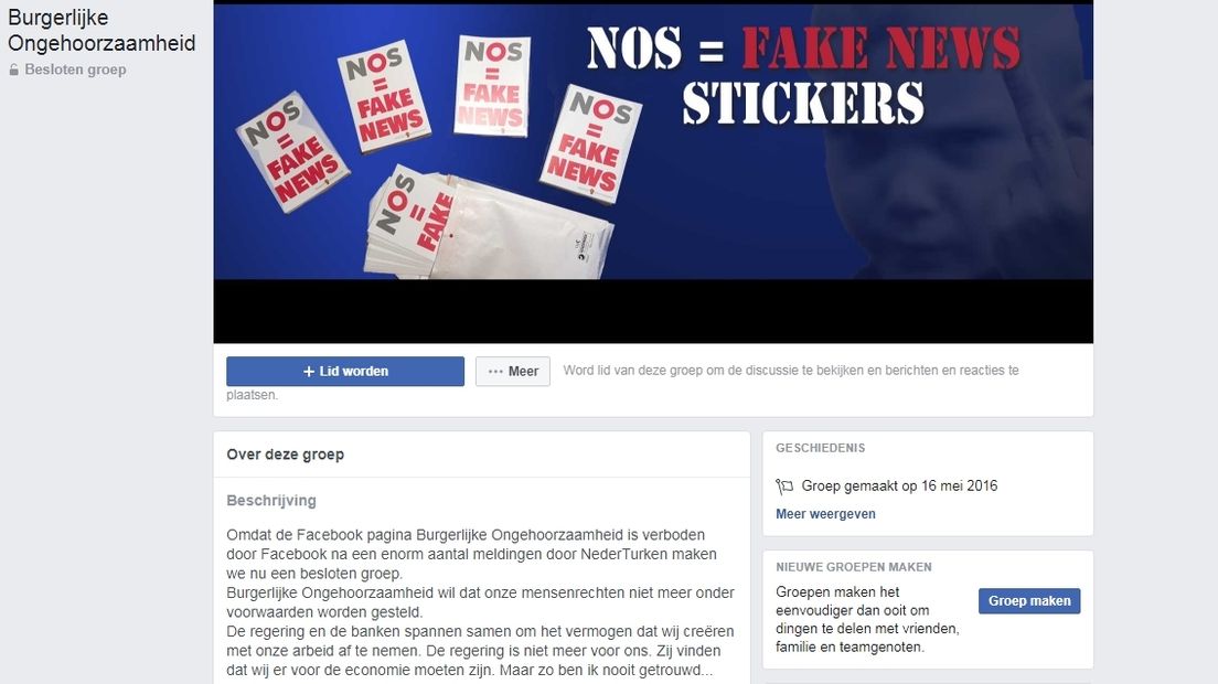 Screenshot van Facebookgroep Burgerlijke Ongehoorzaamheid