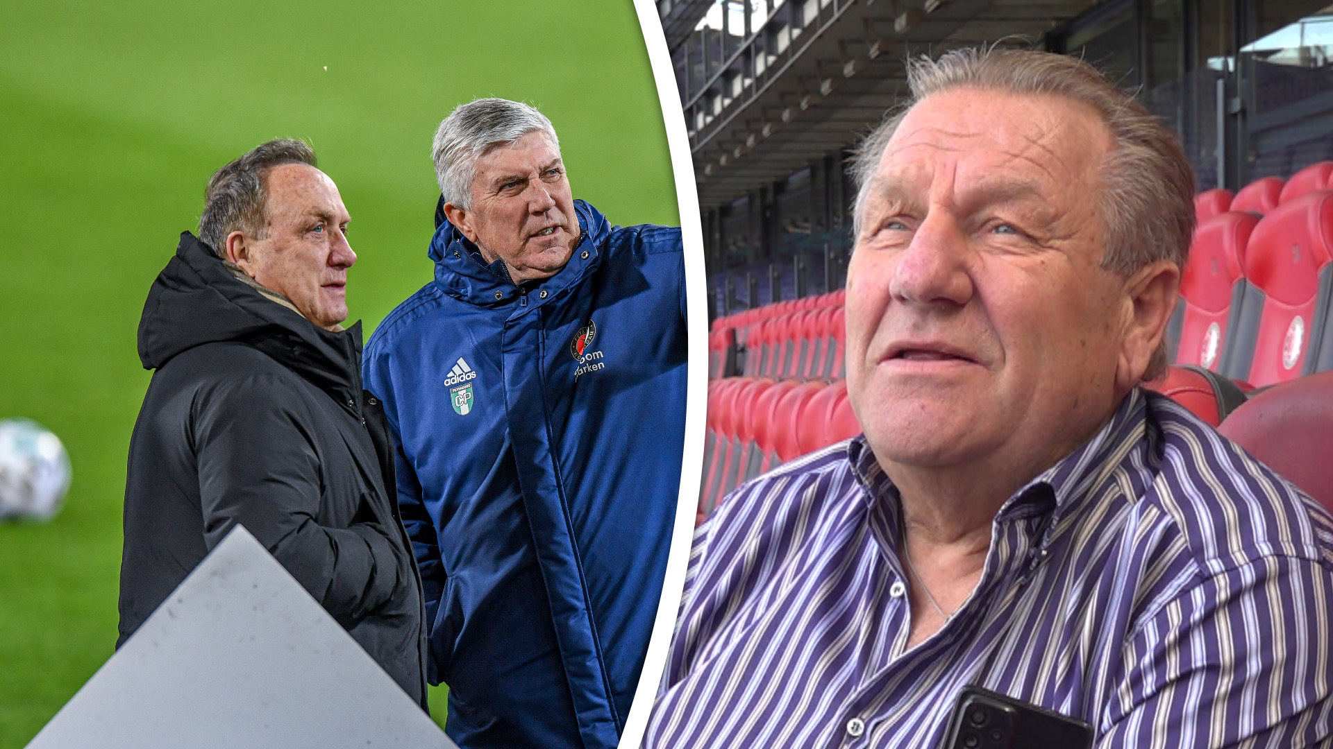 Dick Advocaat en Cor Pot in hun gezamenlijke tijd bij Feyenoord en Jan Boskamp in De Kuip.