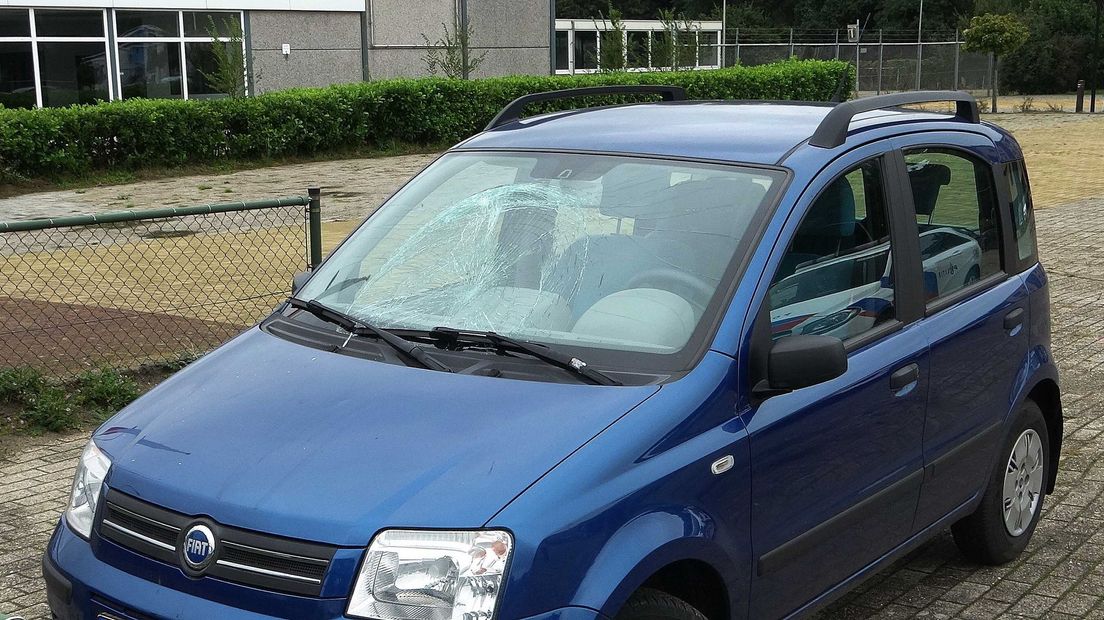 De fietsster kwam op de motorkap van de auto terecht (Rechten: Persbureau Meter)