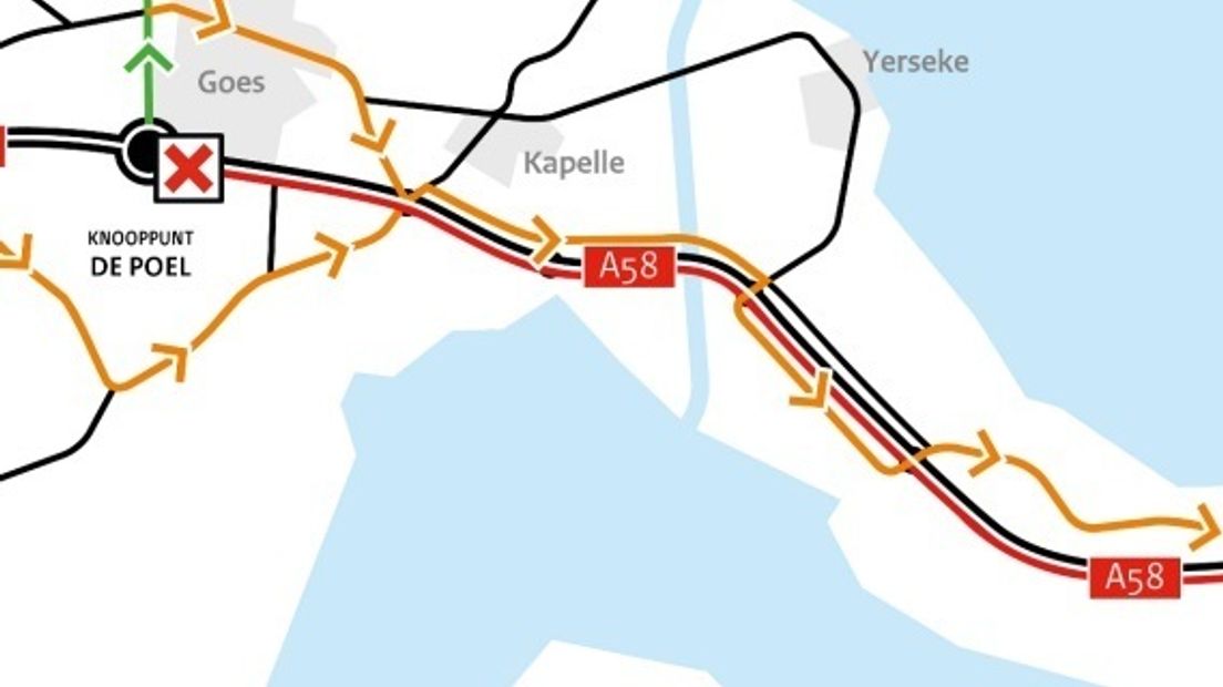 Lange file door werkzaamheden op A58
