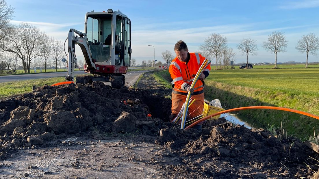 Een glasvezelkabel is geraakt