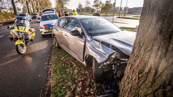 Vrouw buiten bewustzijn na val van fiets • gewonde bij botsing op boom. Vrouw buiten bewustzijn na val van fiets • gewonde bij botsing op boom.