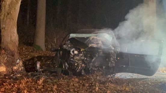 Automobilist komt om bij botsing tegen boom in Helden. Automobilist komt om bij botsing tegen boom in Helden.