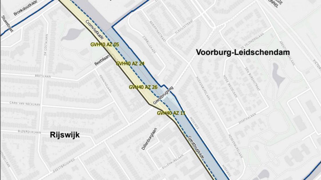 De zwarte lijn is de huidige grens tussen Den Haag en Rijswijk, de stippellijn wordt de nieuwe grens