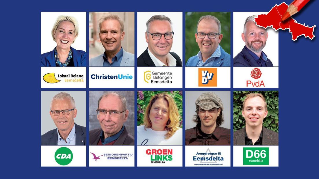 De lijsttrekkers van de partijen in gemeente Eemsdelta