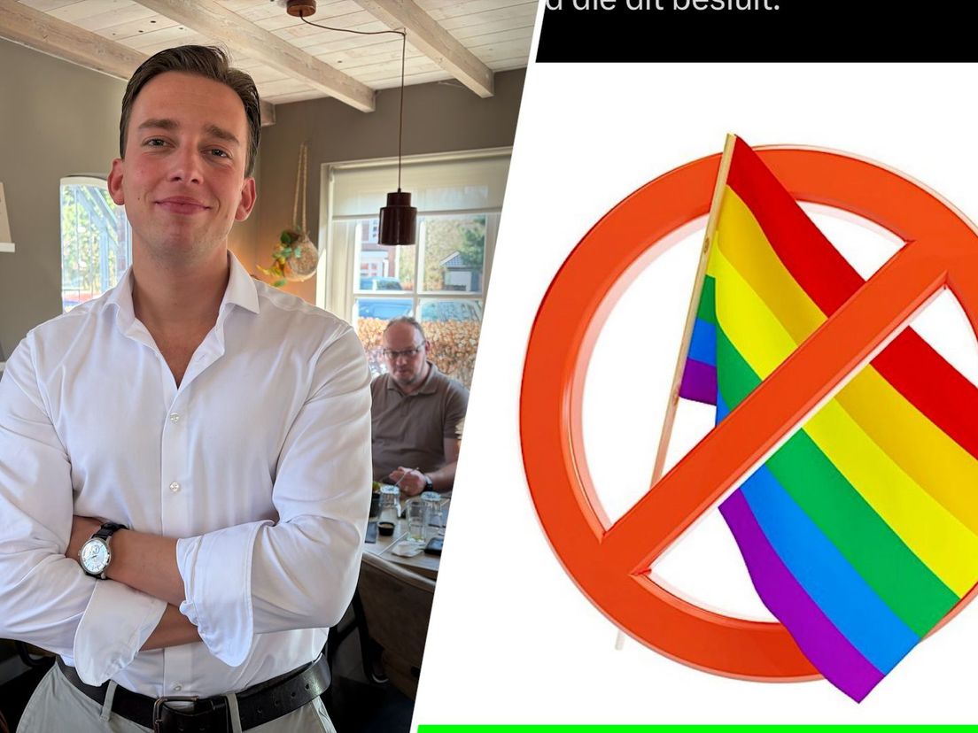 Wethouder Tom de Nooijer en het X-bericht dat hij stuurde tijdens de gemeenteraadsvergadering.