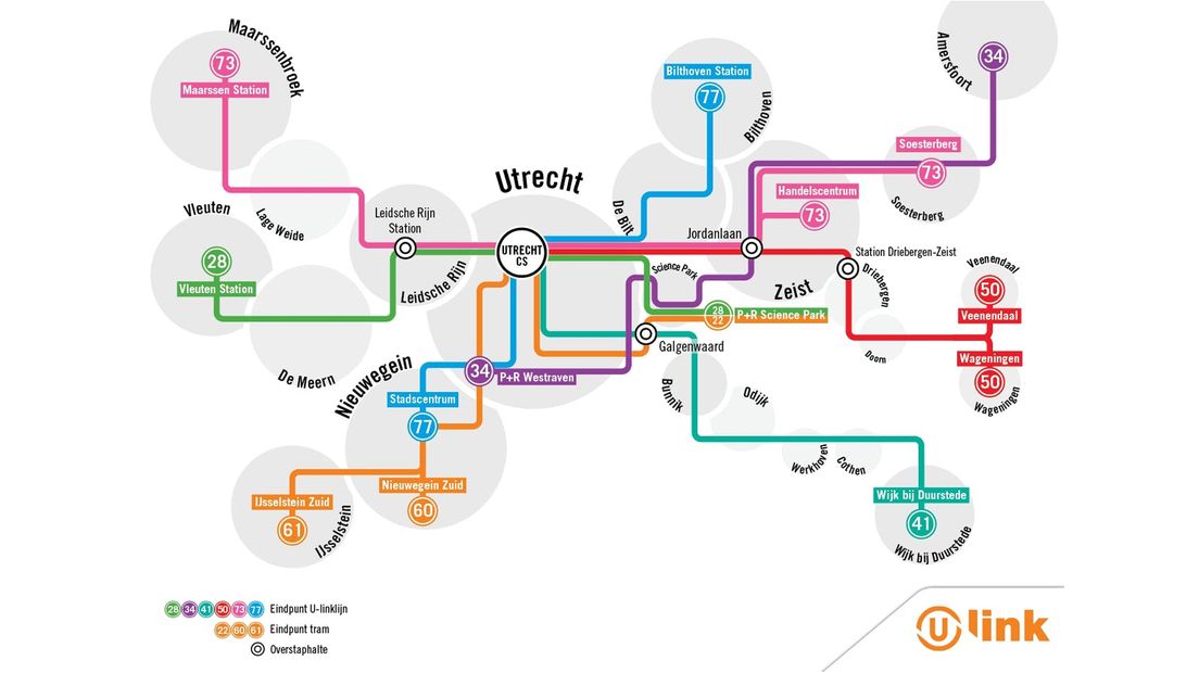 De zes nieuwe buslijnen van U-link
