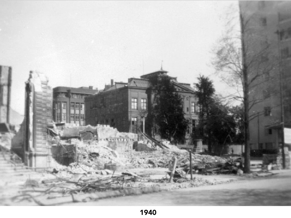 De iep bij het Schielandshuis na het bombardement