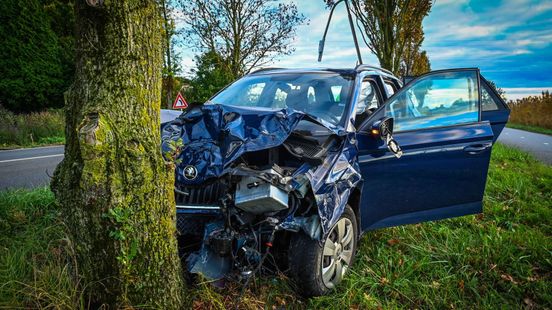 Auto vliegt uit bocht en knalt tegen boom