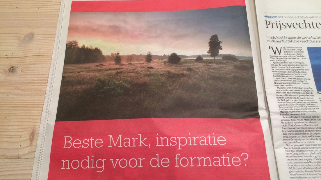 De paginagrote advertentie in landelijke kranten (Rechten: Margriet Benak)