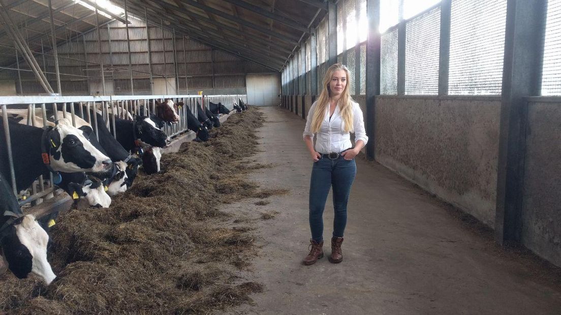 Martine Kroes bij de melkveehouderij van haar ouders (Rechten: RTV Drenthe)