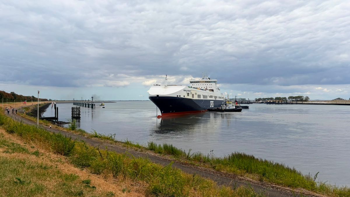 Vastgelopen zeeschip buitenhaven Terneuzen weer los