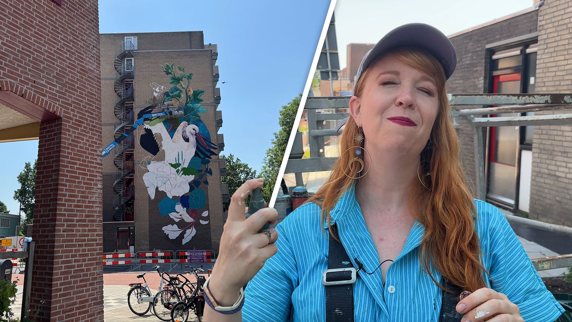 'Alsof je in een airfryer staat': Nina werkt tijdens hittegolf aan gigantische muurschildering
