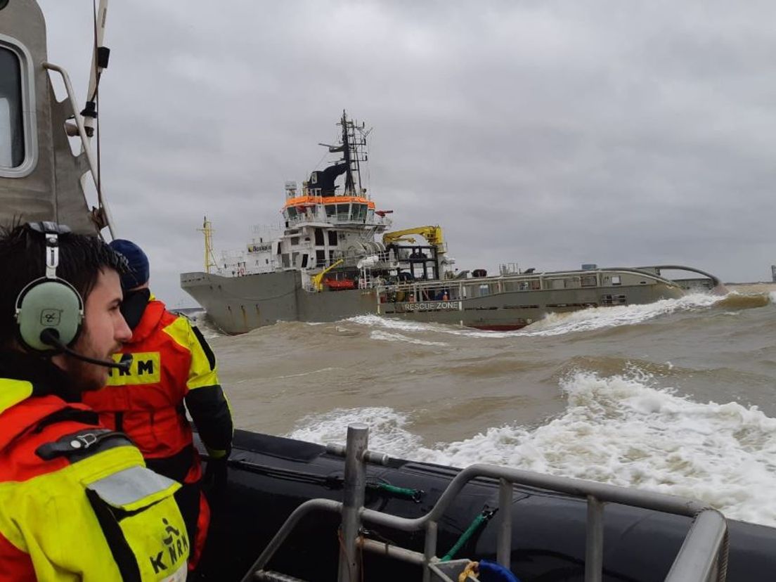 De reddingsactie van de opvarende van een Belgische schip.
