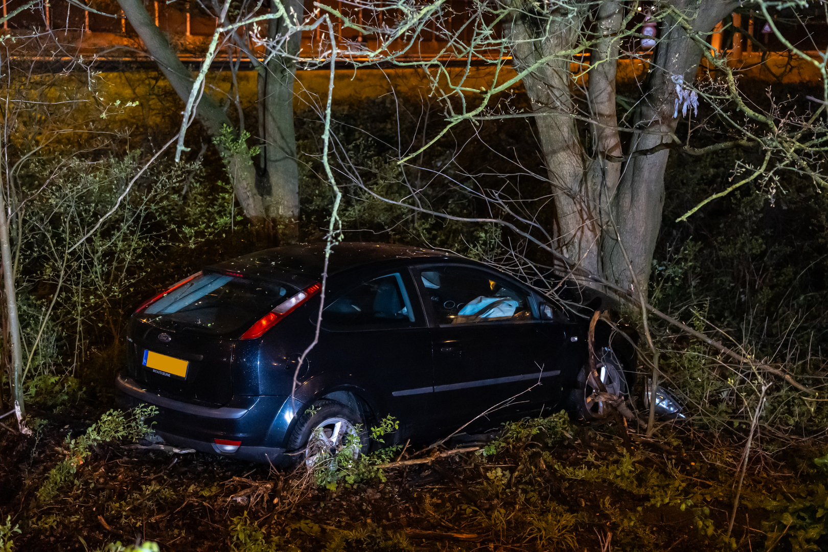De auto kwam tegen een boom tot stilstand.