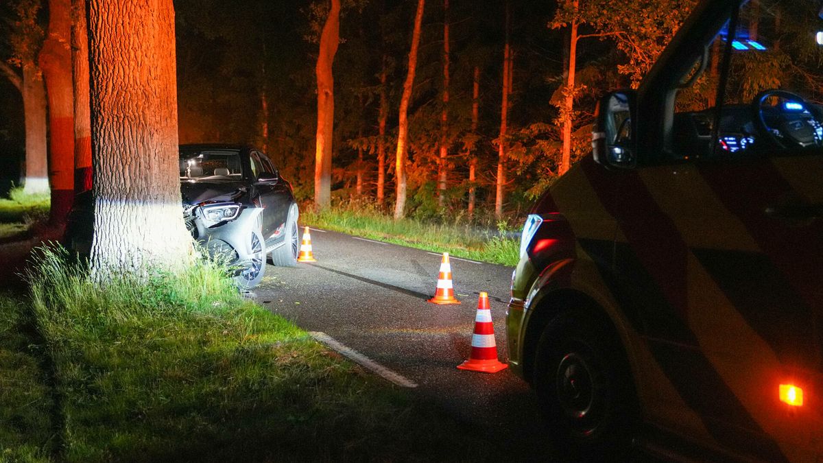 Auto botst frontaal tegen boom bij Anderen