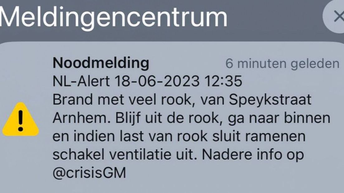 De NL-Alert na de brand in Arnhem.