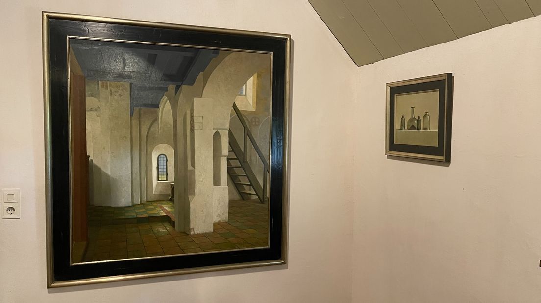 Het schilderij met interieur kerk van Krewerd