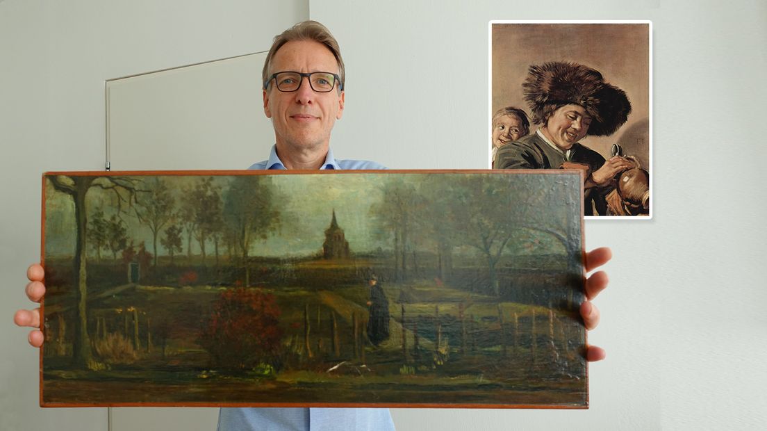 Arthur Brand met de gevonden Van Gogh, rechts de nog altijd vermiste Frans Hals uit Leerdam