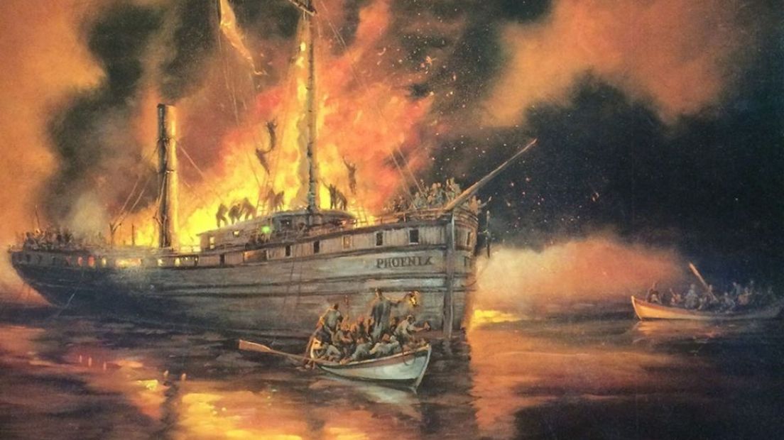 De brandende Phoenix, geschilderd door William J. Koelpin