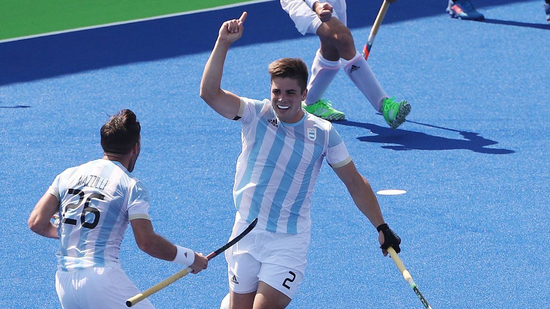Gonzalo Peillat juicht in de olympische finale tussen Argentinië en België.