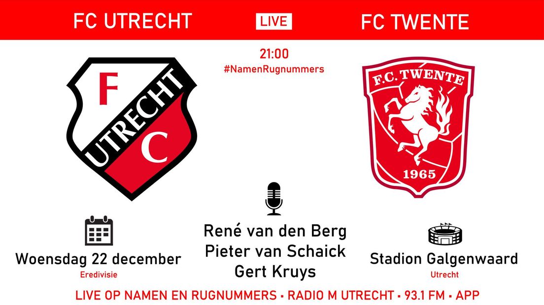 FC Utrecht - FC Twente is live te volgen op Radio M Utrecht