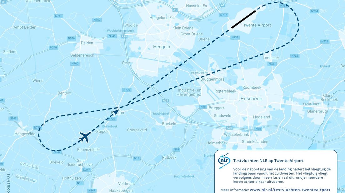 De vliegroute van de testvluchten