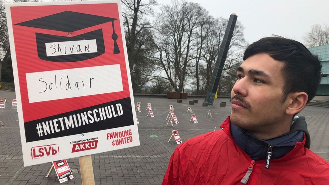 Studentenprotest in Nijmegen tegen leenstelsel.
