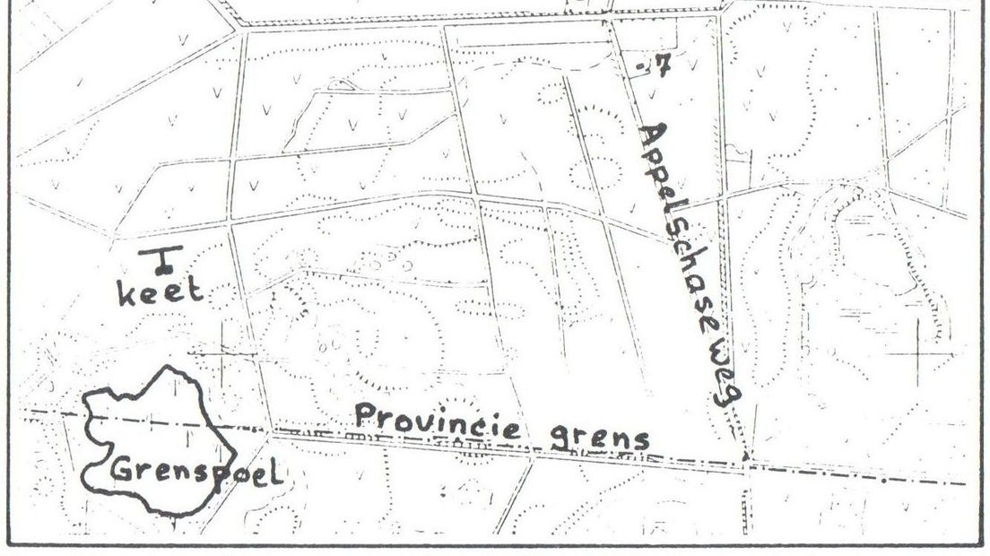 Een historische kaart van de plek waar de keet stond (Rechten: Drents Archief)