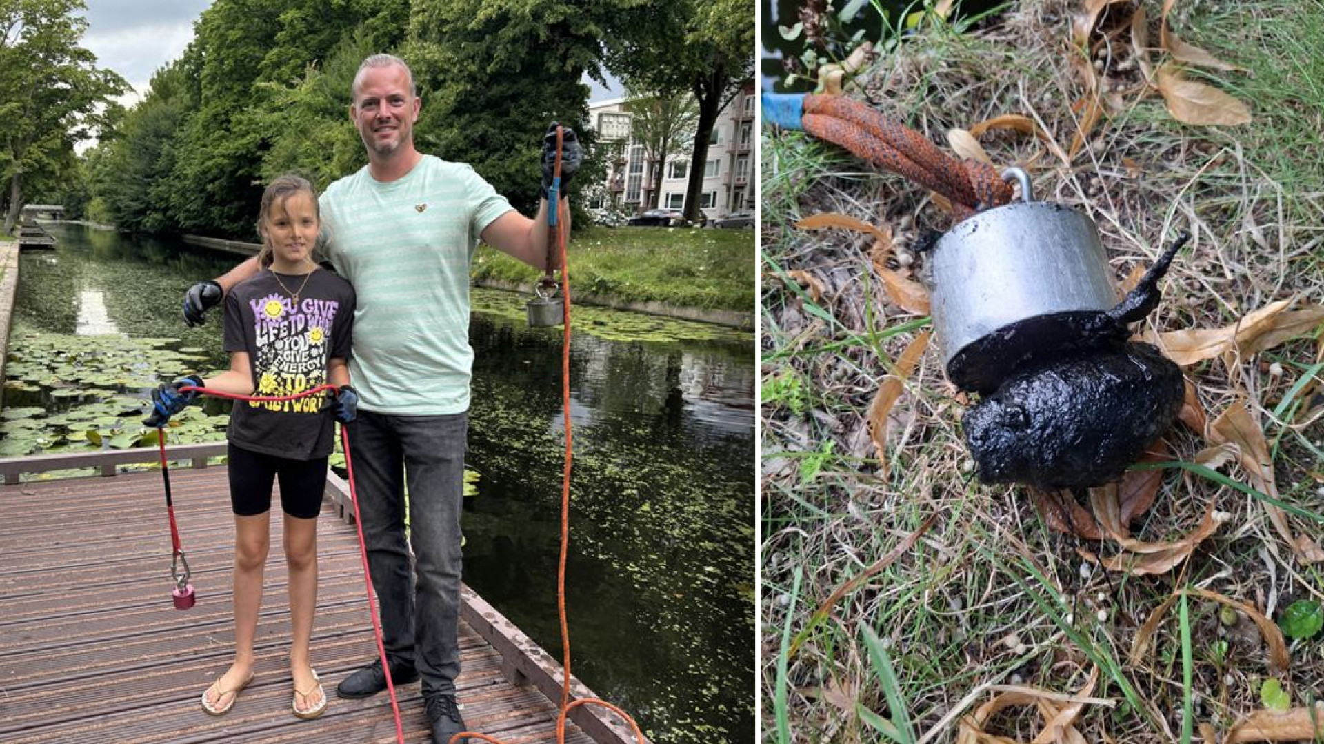 Vincent en zijn dochter Janelle, met rechts de gevonden granaat