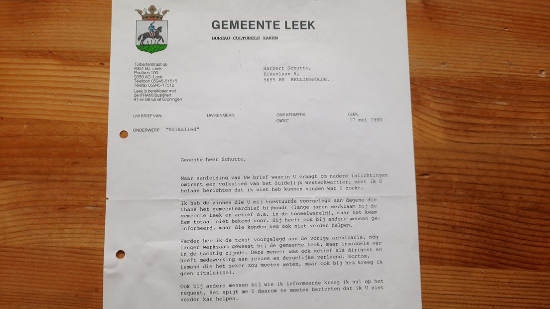 De brief van de gemeente Leek