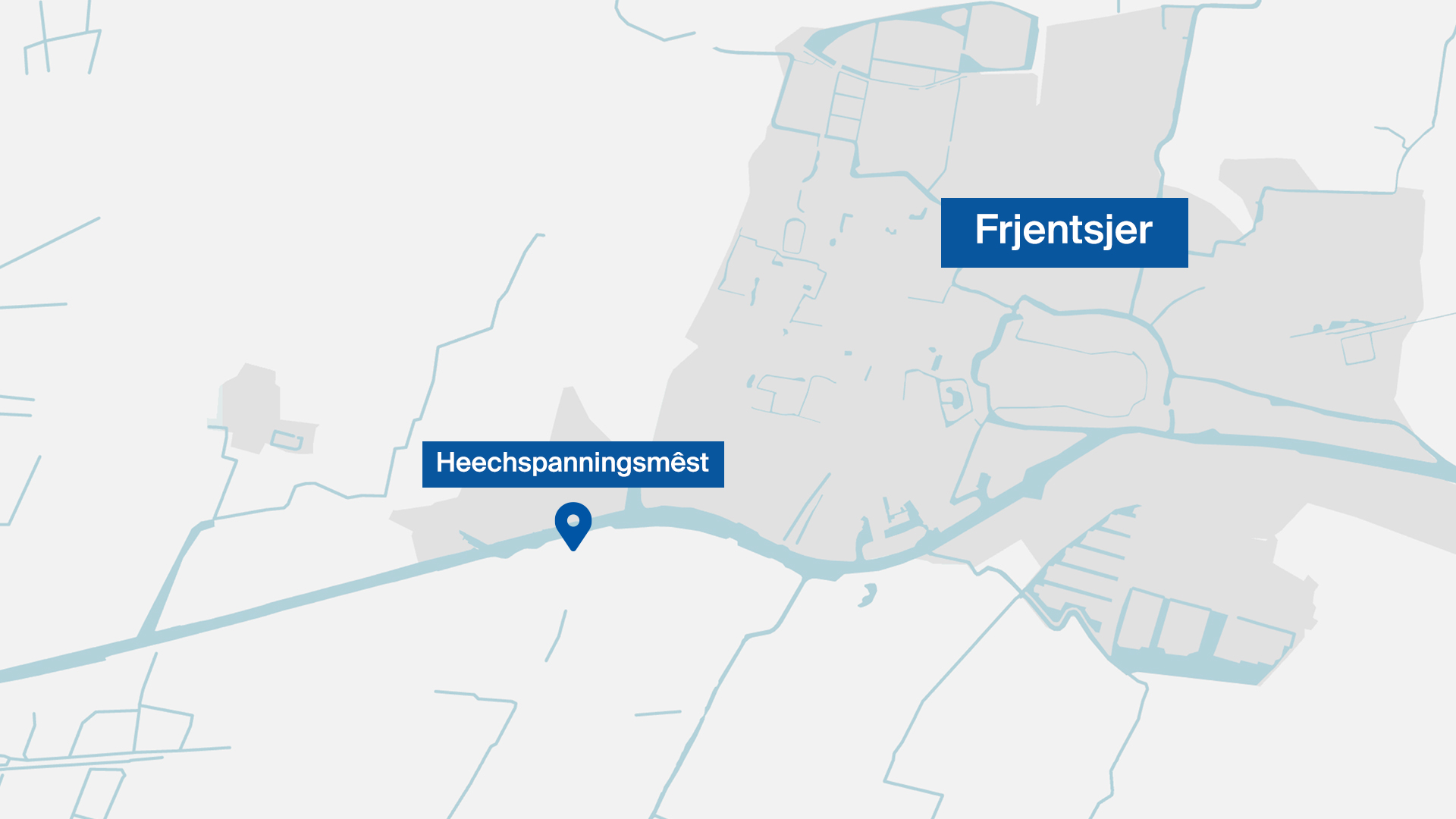 De lokaasje fan de heechspanningsmêst, oan de oare kant fan it wetter sit in bedriuweterrein